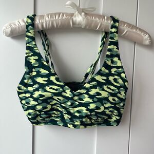 Aerie Offline Leopard Print Mesh Back Plunge Sports Bra Green‎ XS NWT